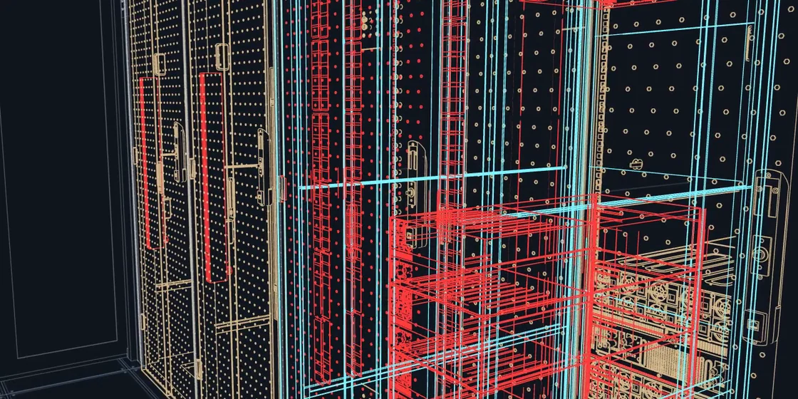 Close view of modelled racks in RKR Nala, with the racks that lost power outlined in red